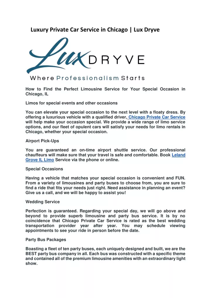 luxury private car service in chicago lux dryve