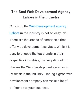 the best web development agency lahore
