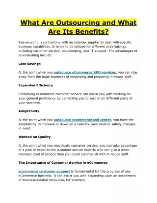 what are outsourcing and what are its benefits