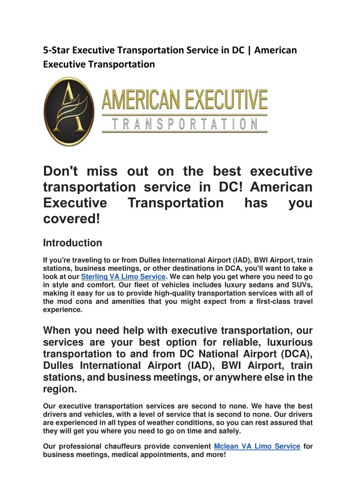 5 star executive transportation service