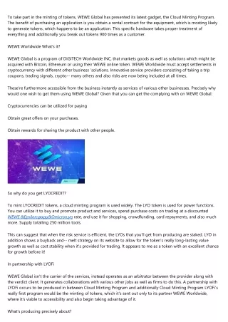 to take part in the minting of tokens wewe global