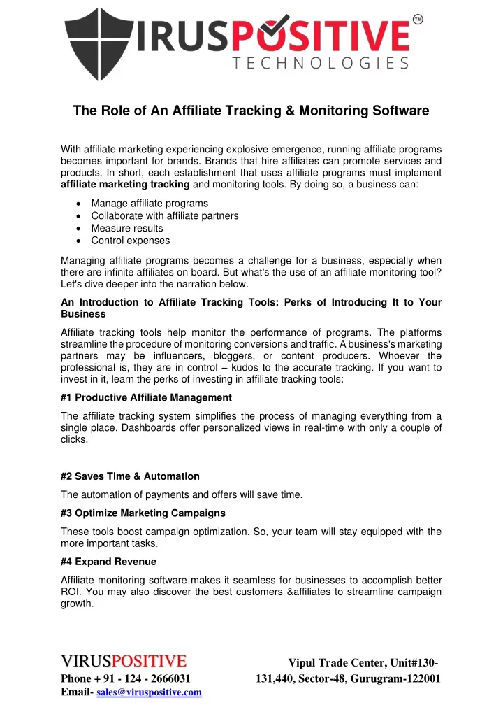 the role of an affiliate tracking monitoring