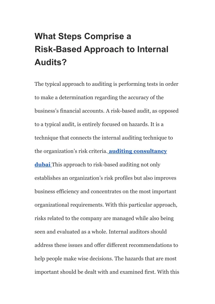 what steps comprise a risk based approach