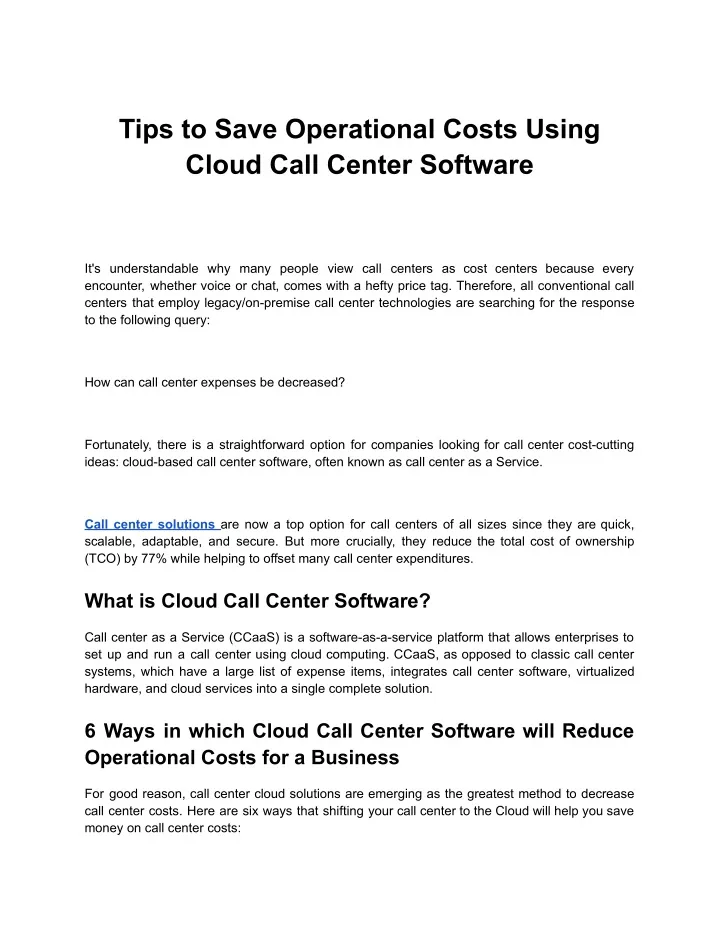 tips to save operational costs using cloud call