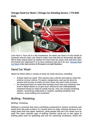 Chicago Hand Car Wash  Chicago Car Detailing Service  773-838-8181