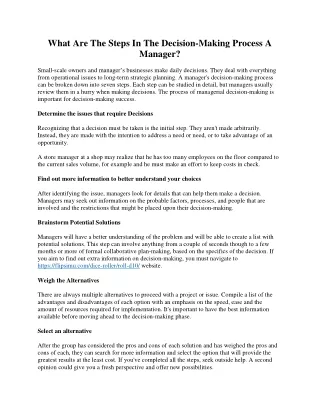 What Steps Are Involved To Follow In The Decision-Making Process Of A Manager?