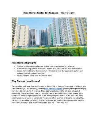 Hero Homes, Gurgaon | Vserve Realty