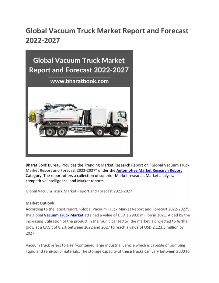 global vacuum truck market report and forecast