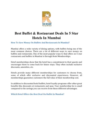 Best Buffet & Restaurant Deals In 5 Star Hotels In Mumbai