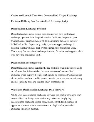 create and launch your own decentralized crypto