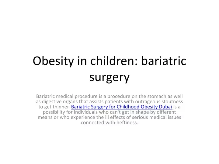 obesity in children bariatric surgery