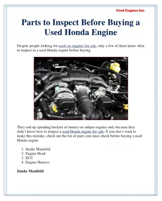 Parts to Inspect Before Buying a Used Honda Engine