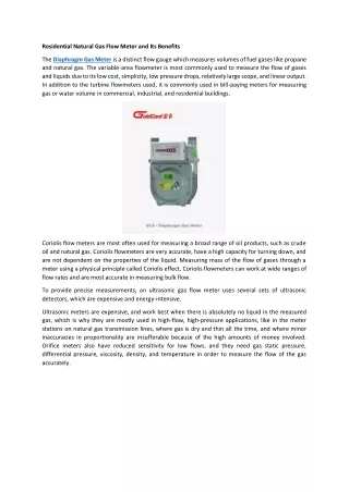 Residential Natural Gas Flow Meter and Its Benefits