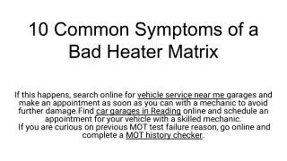 10 common symptoms of a bad heater matrix