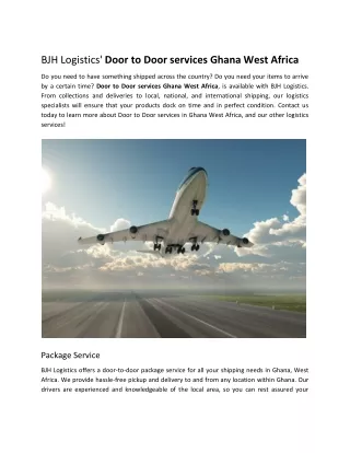 BJH Logistics' Door to Door services Ghana West Africa