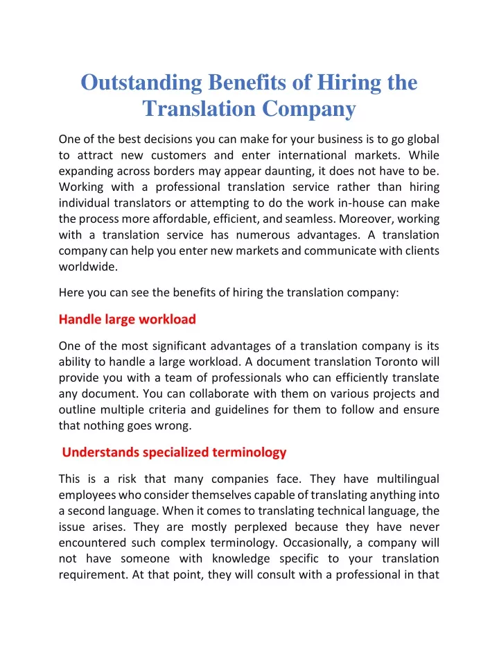 outstanding benefits of hiring the translation