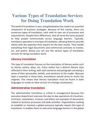 Various types of translation services for doing translation work