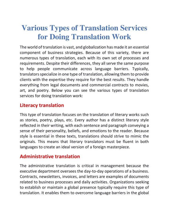 various types of translation services for doing