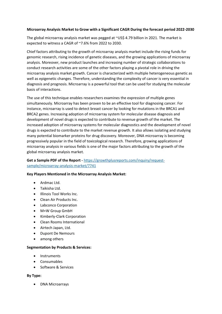 microarray analysis market to grow with