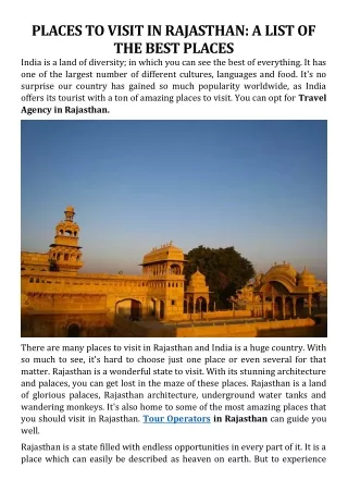 PLACES TO VISIT IN RAJASTHAN - A LIST OF THE BEST PLACES