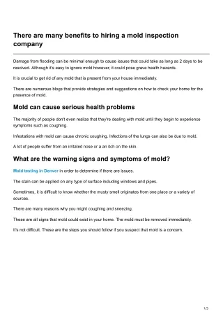 There are many benefits to hiring a mold inspection company