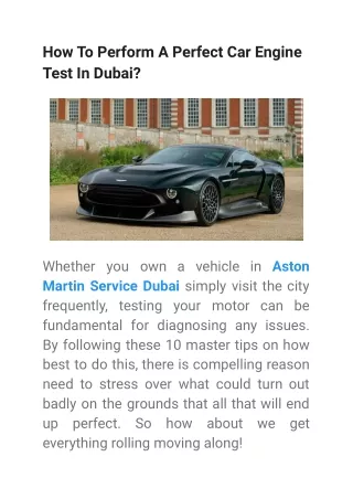 How To Perform A Perfect Car Engine Test In Dubai