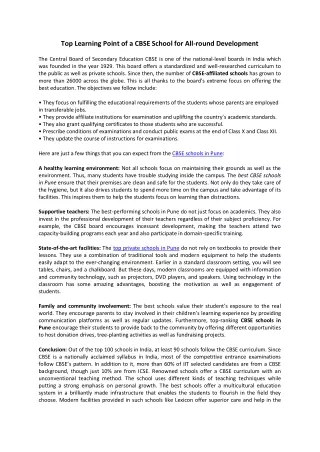 Top Learning Point of a CBSE School for All-round Development