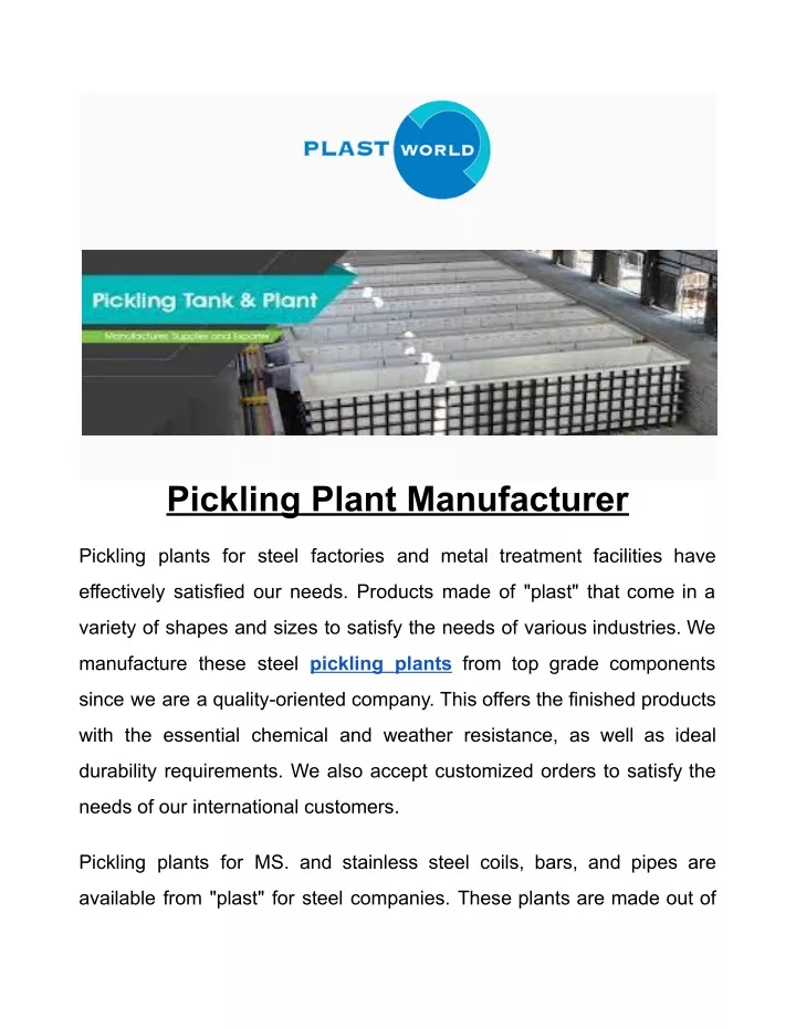 pickling plant manufacturer