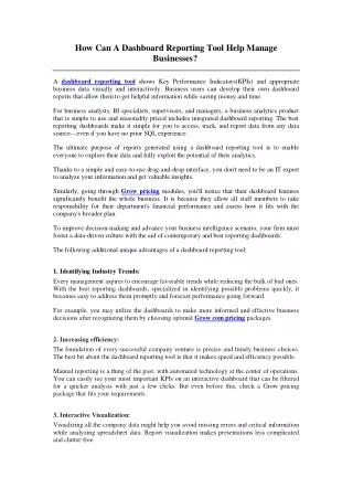 how can a dashboard reporting tool help manage