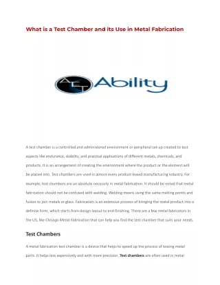 what is a test chamber and its use in metal