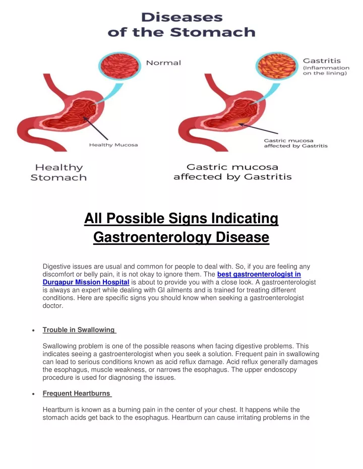 all possible signs indicating gastroenterology