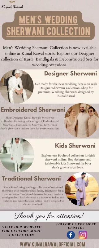 Mens Wedding sherwani collection - Kunal Rawal