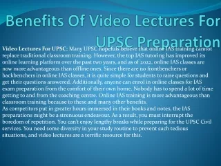benefits of video lectures for upsc preparation