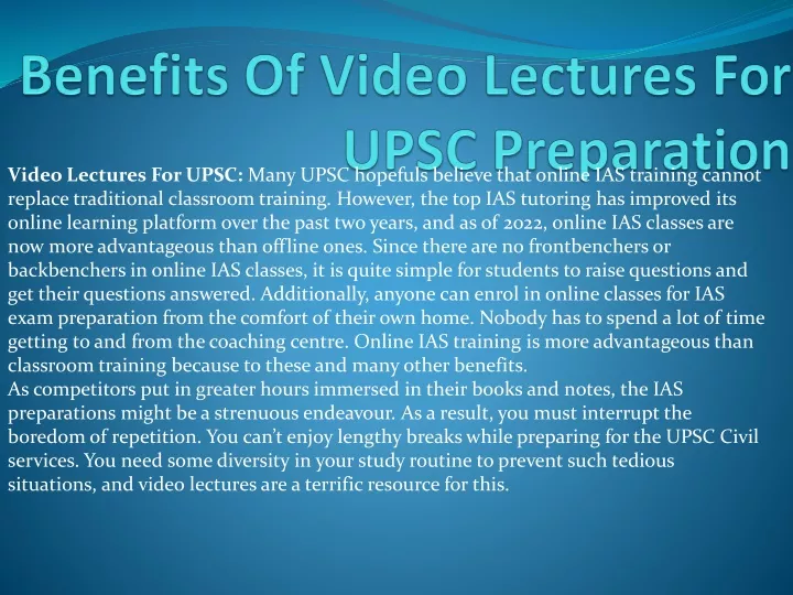 benefits of video lectures for upsc preparation