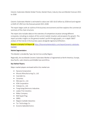 Ceramic Substrates Market Trends, Market Share, Industry Size, Growth, and Market Forecast 2021 to 2028