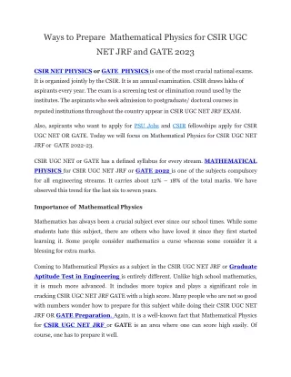 ways to prepare mathematical physics for csir