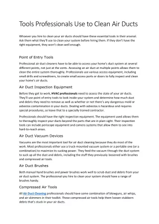 Tools Professionals Use to Clean Air Ducts