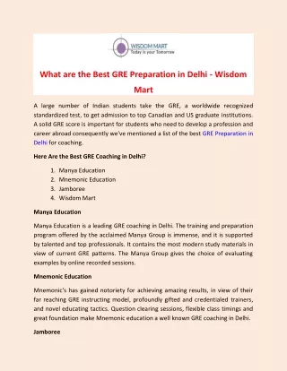 what are the best gre preparation in delhi wisdom
