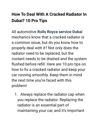 How To Deal With A Cracked Radiator In Dubai