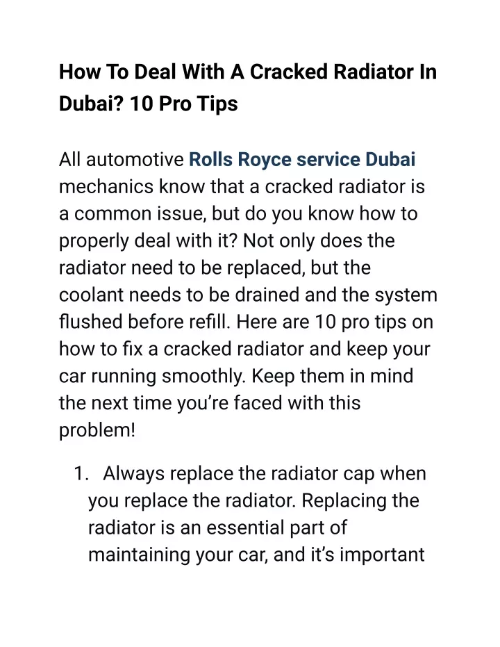 how to deal with a cracked radiator in dubai