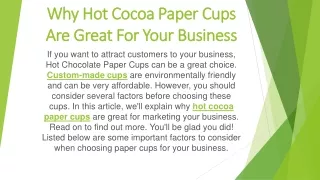 Why Hot Cocoa Paper Cups Are Great For