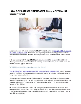 HOW DOES AN SR22 INSURANCE Georgia SPECIALIST BENEFIT YOU
