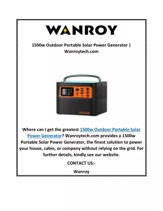 1500w Outdoor Portable Solar Power Generator  Wanroytech.com