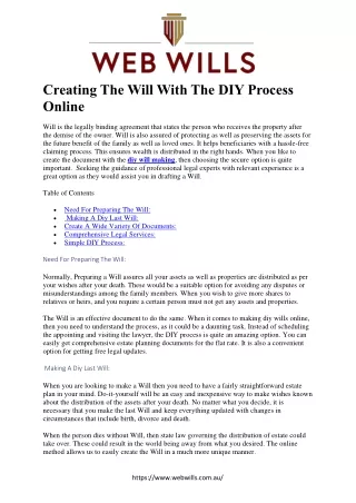 Creating The Will With The DIY Process Online