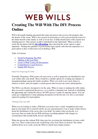creating the will with the diy process online