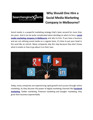 Why Should One Hire a Social Media Marketing Company in Melbourne