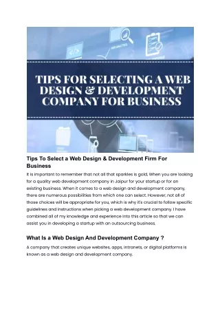 Tips To Select a Web Design & Development Firm For Business