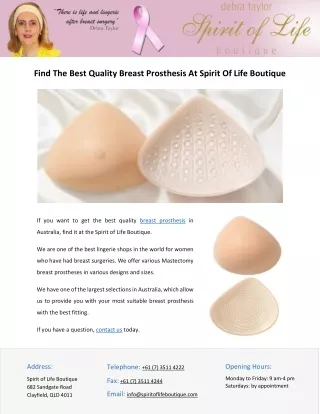 Find The Best Quality Breast Prosthesis At Spirit Of Life Boutique
