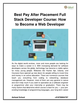 Best Pay After Placement Full Stack Developer Course How to Become a Web Developer
