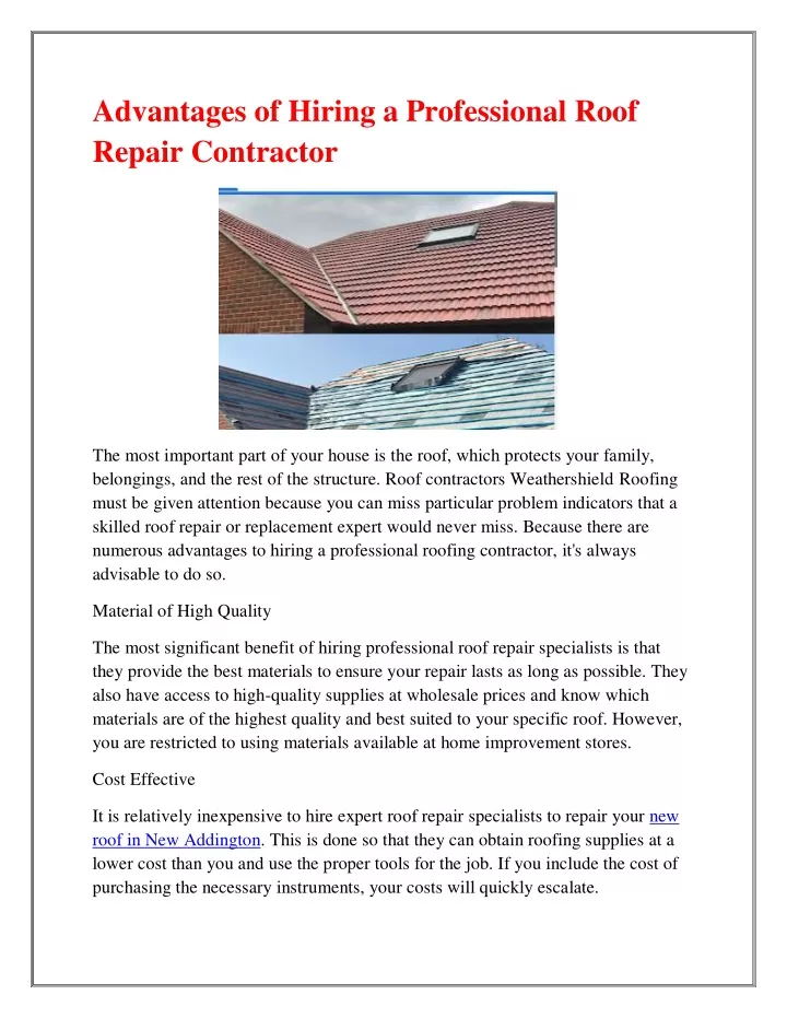 advantages of hiring a professional roof repair